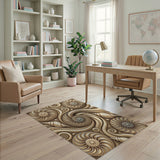 Nautilus Seashell Swirl Brown Tan Area Rug