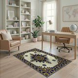 Navy Blue and Gold Ornate Medallion Area Rug