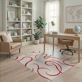 Red Swirl Abstract Washable Area Rug
