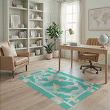 Coastal Beach Blue and Teal Teal Seashell Starfish Coastal Area Rug