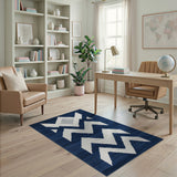 Navy Blue Geometric Chevron Area Rug