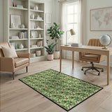 Vintage Green Leaf Red Flower Area Rug