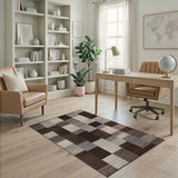 Modern Geometric Patchwork Area Rug in Brown Beige