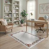 Red Floral Scalloped Border Area Rug