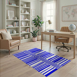 Bold Blue Cross Stripe Geometric Area Rug