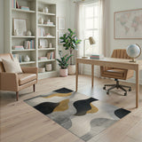 Abstract Wavy Grey Gold Area Rug