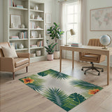 Coastal Palm Fronds Hibiscus Area Rug