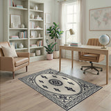 Traditional Persian Black and White Ornate Black Medallion Persian Area Rug