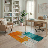 Vibrant Orange Teal Geometric Abstract Area Rug