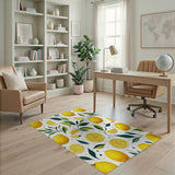 Zesty Lemon Slices Leaves Pattern Area Rug