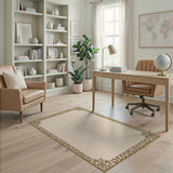 Ornate Gold Scroll Border Beige Area Rug