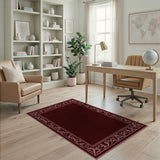 Ornate Floral Border Maroon Area Rug