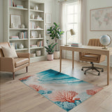 Teal Ocean Waves Coral Reef Beach Area Rug