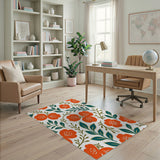 Vibrant Orange Camellia Floral Area Rug