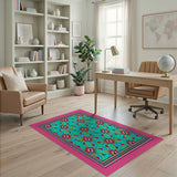 Vibrant Teal Pink Star Geometric Area Rug
