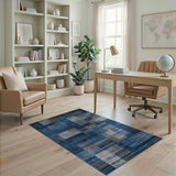 Distressed Navy Blue Patchwork Area Rug