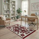 Red Snowflake Starburst Geometric Rug