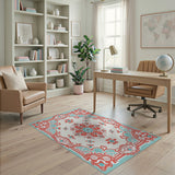 Coral Teal Ornate Persian Area Rug