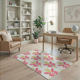 Ornate Pink Butterfly Floral Area Rug
