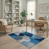 Abstract Blue Teal Wave Geometric Area Rug