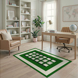 Green Framed Grid Geometric Area Rug