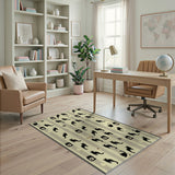 Beige and Neutral Whimsical Black Cat Silhouettes Area Rug
