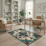 Ornate Teal Purple Traditional Persian Rug