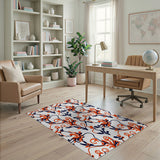 Vibrant Orange Navy Floral Pattern Area Rug