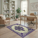 Purple Purple Ornate Medallion Cream Area Rug