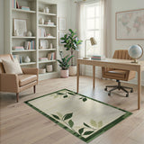 Ivory Area Rug with Green Leaf Border