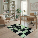 Modern Geometric Black Mint Green Block Area Rug