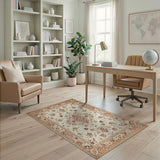 Traditional Persian Beige and Neutral Ivory Persian Floral Medallion Area Rug
