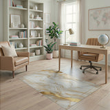Gold Veined White Marble Abstract Area Rug