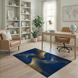 Blue and Teal Navy Blue Gold Abstract Wave Area Rug