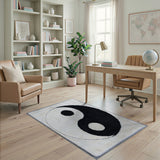 Yin Yang Shag Area Rug Black White