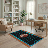 Teal Football Field Area Rug with Centered Ball
