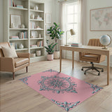 Elegant Pink Teal Ornate Medallion Area Rug