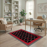 Modern Black Red Hexagon Area Rug