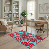 Bold Red Mandala Teal Area Rug