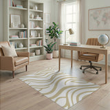 Fluid Gold Waves Abstract Area Rug
