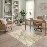Beige Gold Marble Swirl Area Rug