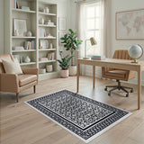 Black and White Black White Intricate Geometric Area Rug