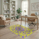 Purple Floral Mandala on Vibrant Yellow Rug