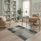 Distressed Black White Plaid Black and White Area Rug