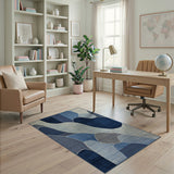 Abstract Navy Teal Geometric Area Rug