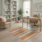 ODIKA Modern Orange and Grey Striped Washable Area Rug - Low Pile Non-Slip Pet & Kid Friendly Carpet