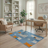 Playful Cartoon Cats Paws Blue Area Rug