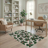 ODIKA Christmas Holly Washable Rug - Non-Slip Low Pile Holiday Area Rug
