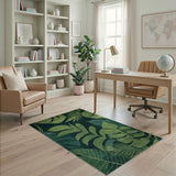 Coastal Beach Lush Monstera Palm Leaf Green Area Rug