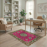 Ornate Pink Persian Floral Medallion Rug